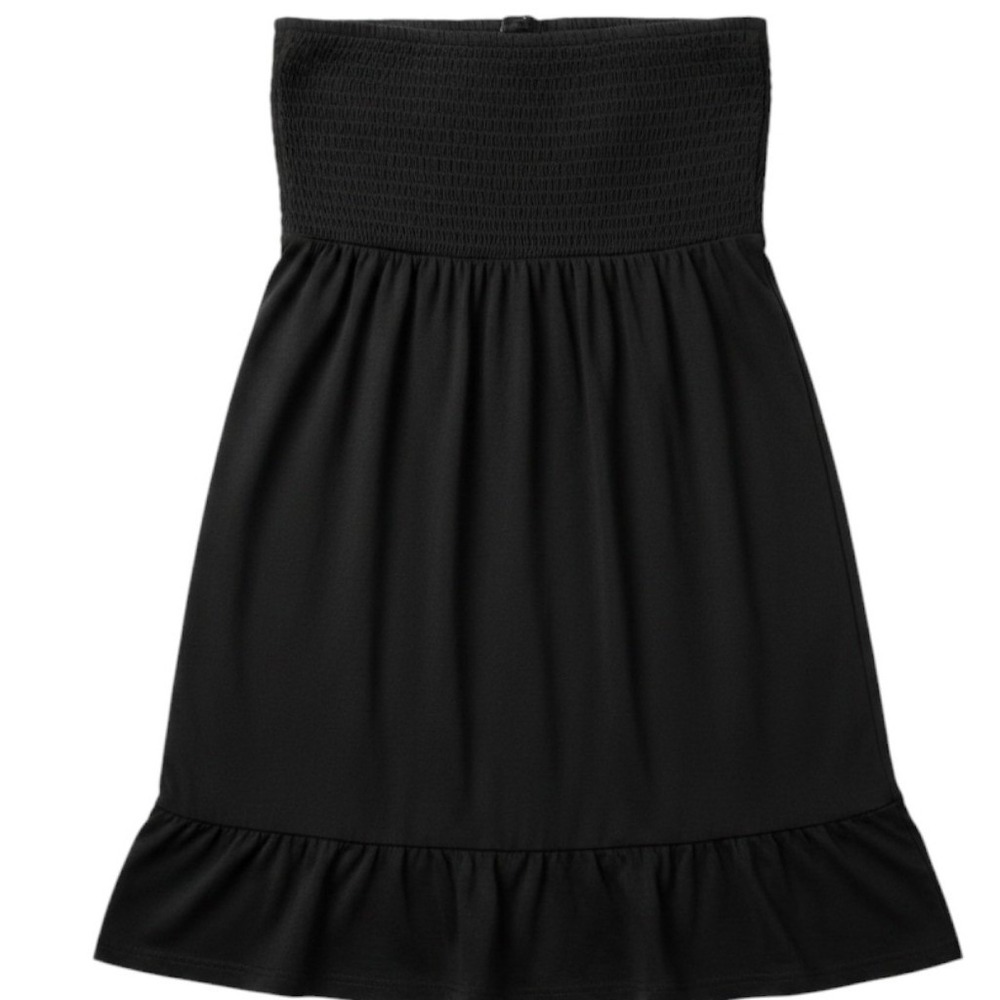 Nicole Miller New York Black Strapless Smocked Ruffle Hem Dress Womens Medium
